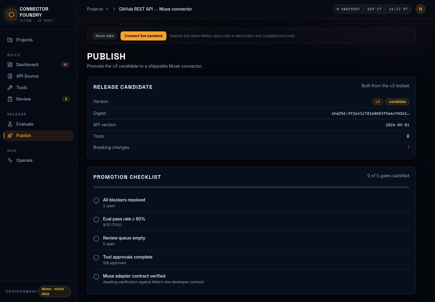 Publish screen: v3 release candidate checklist and packaging targets
